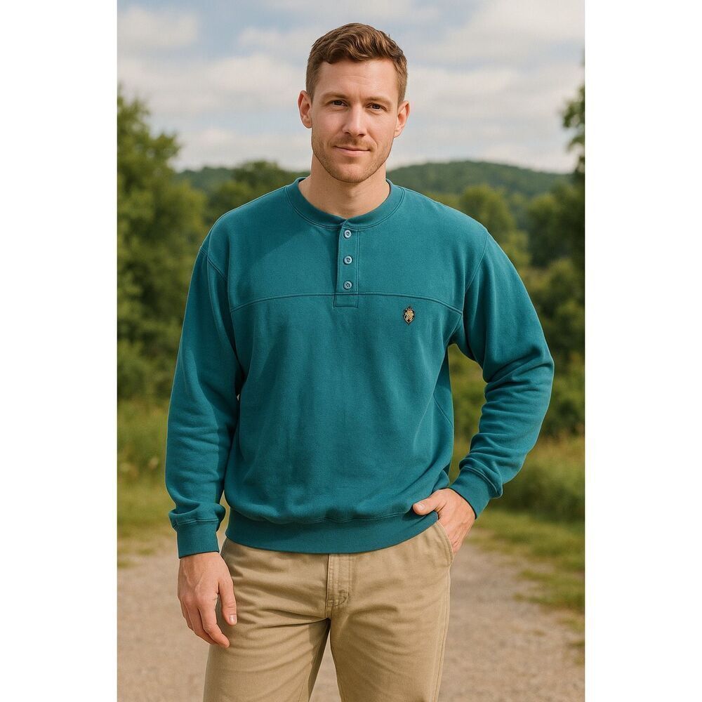 Knights of the Round Table Men’s Teal Henley Sweatshirt Size XL